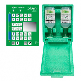 Produktbild von PLUM Augenspülstation 2x0,5l Mit Piktogramm – DIN 12930, Wandmontage, 3 Jahre Haltbar