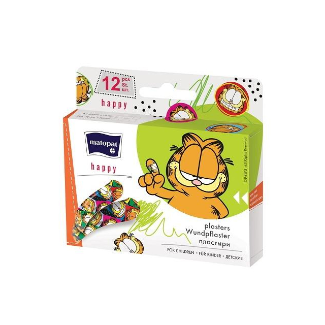 Kinderpflaster Garfield Strips Happy 12 Stück Kinderpflasterset mit 12 Pflastern in 2 Größen