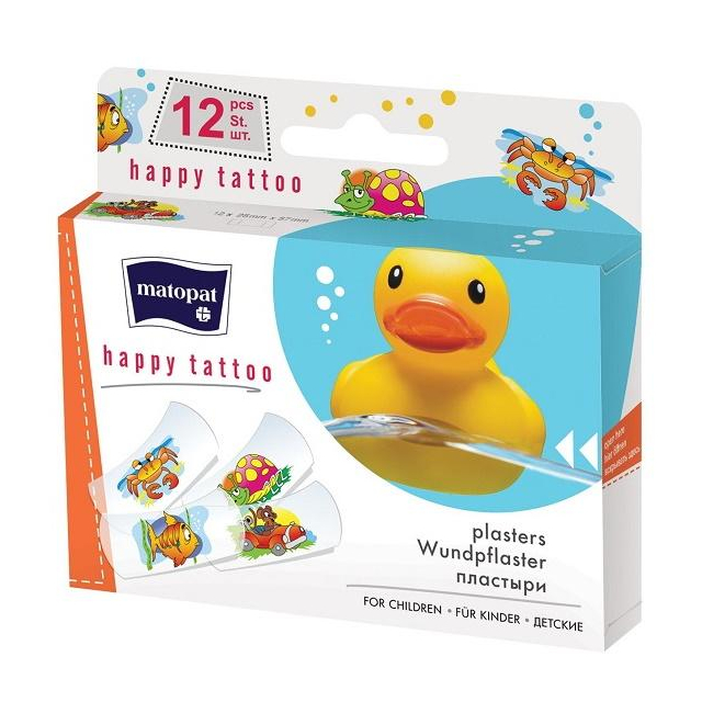 Kinderpflaster Strips Happy Tattoo 12 Stück 12 Kinderpflaster mit lustigen Motiven
