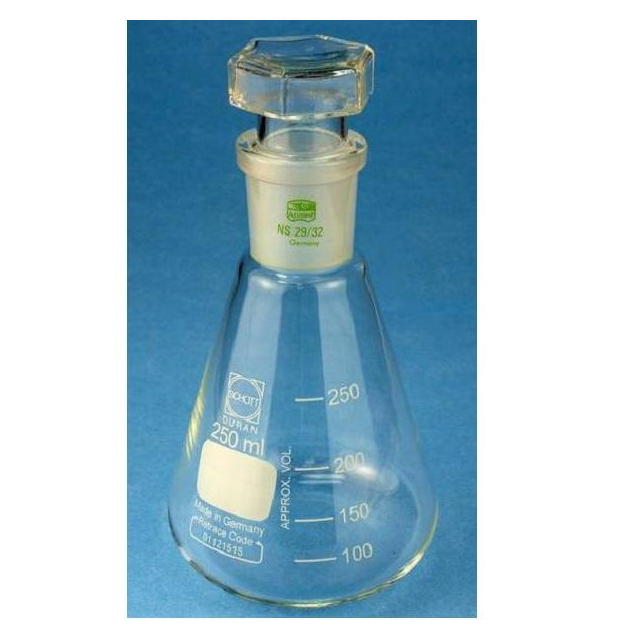 Erlenmeyerkolben mit Teilung Borosilikatglas 3.3 Laborglasgefäße mit oder ohne Glasstopfen von Karl Hecht in verschiedenen Größen