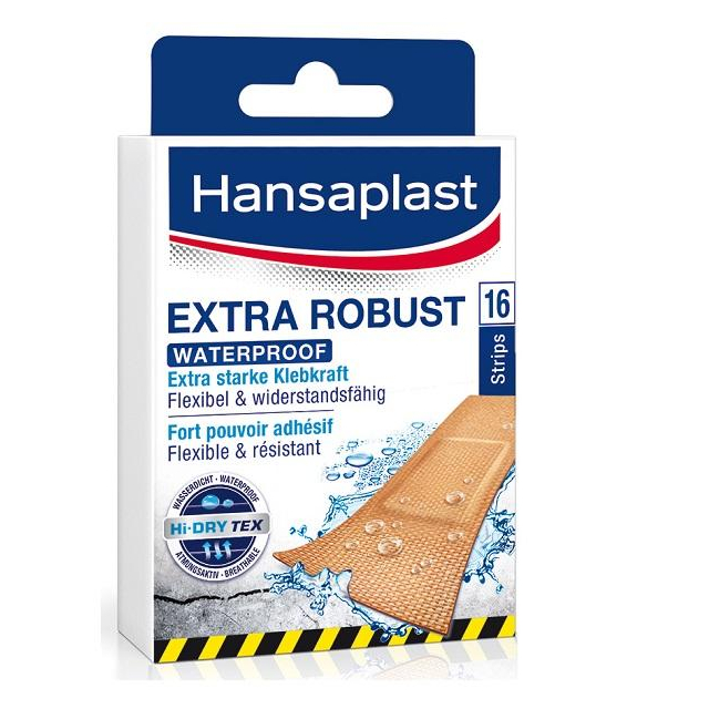 Hansaplast Extra Robust wasserfest 16 Strips Pflasterstreifen mit Wundauflage
