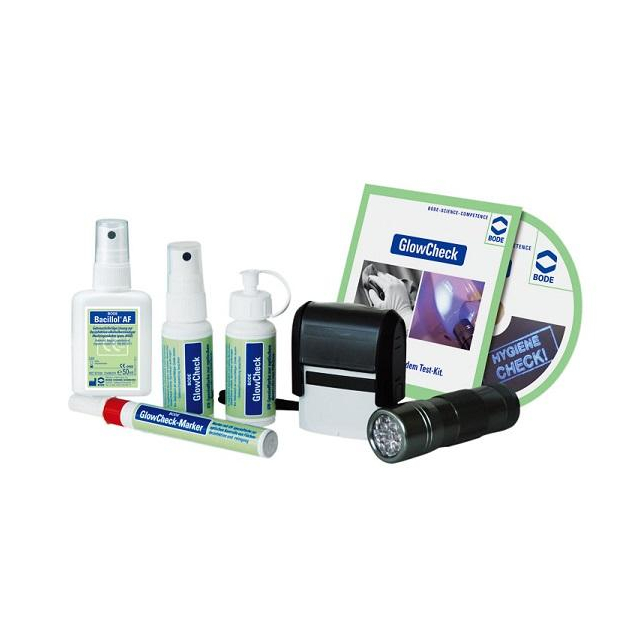 GlowCheck Test-Kit Zur optischen Kontrolle mittels UV-Licht nach Durchführung von Desinfektionsmaßnahmen auf Flächen