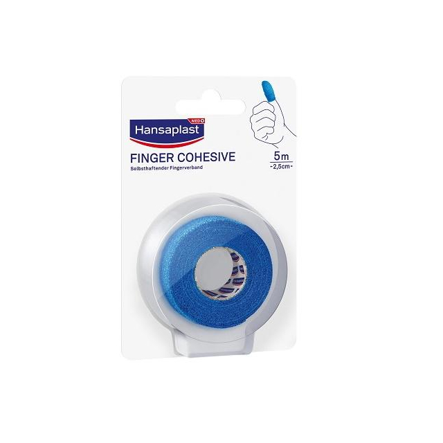 Hansaplast Finger Kohäsive Bandage blau 5 m x 2,5 cm Pflasterstreifen mit Wundauflage