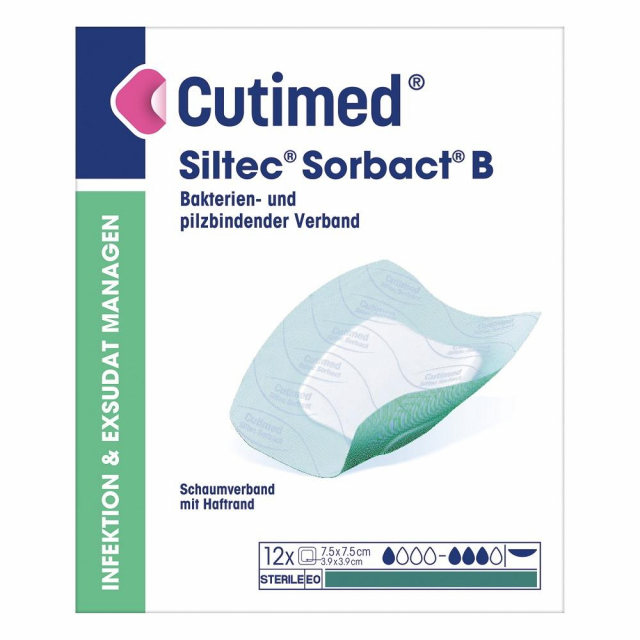 Cutimed Siltec Sorbact B Hochabsorbierender antimikrobieller Schaumverband mit Silikon-Haftrand