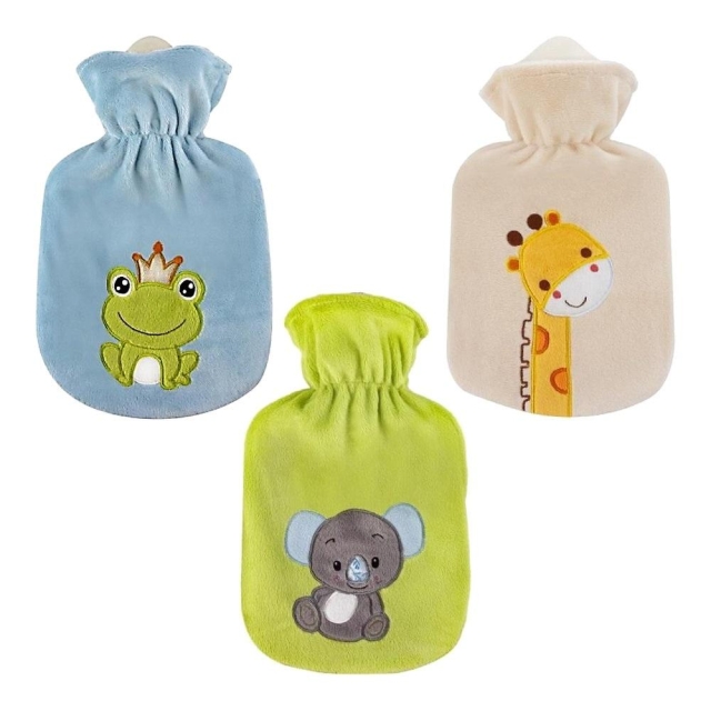 Wärmflasche mit Tiermotiv-Veloursbezug Wärmflasche mit Flauschbezug
