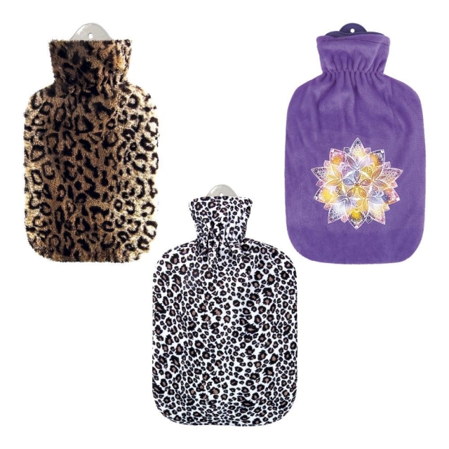 Motivbezug mit Wärmflasche Bezüge in Fell- und Blumenoptik