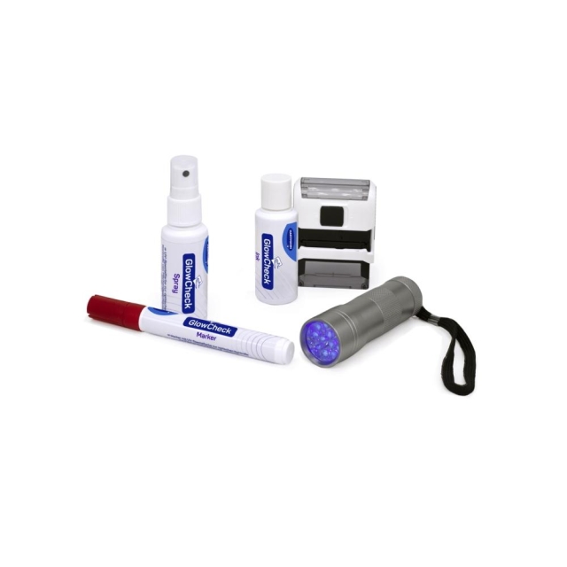 GlowCheck Test-Kit Zur optischen Kontrolle mittels UV-Licht nach Durchführung von Desinfektionsmaßnahmen auf Flächen