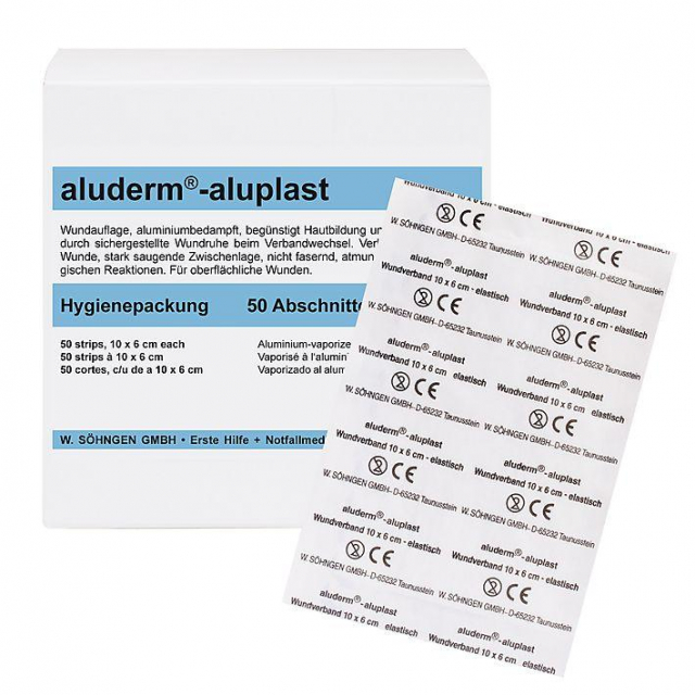 aluderm-aluplast elastisch Hygienepackung 10 x 6 cm 50 Stück Wundverbandpflaster
