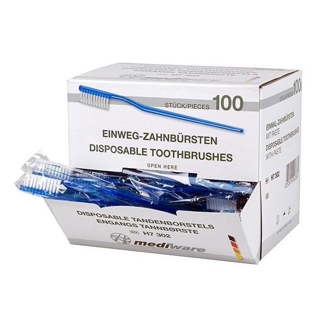 Einmal-Zahnbürsten blau ohne Zahnpulver 102 Stück